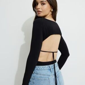 Dynamite- Black Long Sleeve Open Back Top